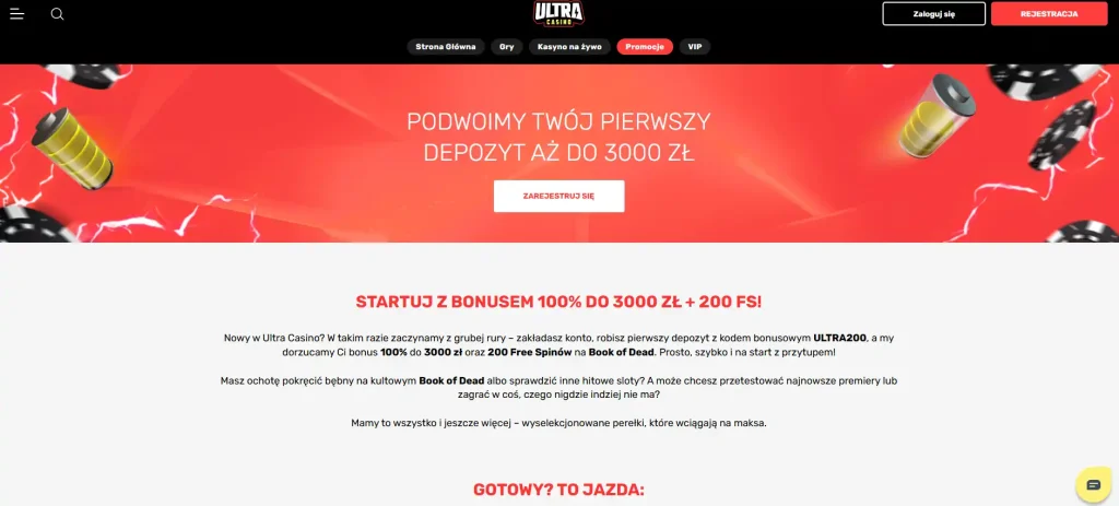 Aktualna sekcja promocji UltraCasino
