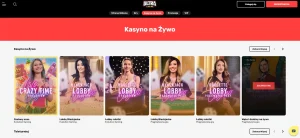 Sekcja Live Casino w lobby UltraCasino